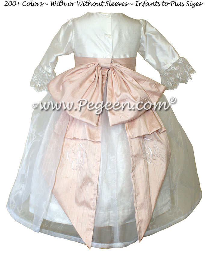 Antique White and Blush Pink Silk Flower Girl Dresses 694