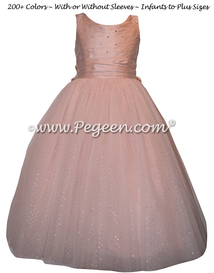 Couture flower girl dress with Swarovski Crystals and Glitter Tulle| Pegeen