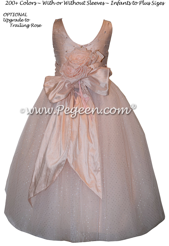 Couture flower girl dress with Swarovski Crystals and Glitter Tulle| Pegeen