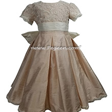 Style 698 Ballet Pink and aloncon lace silk flower girl dress