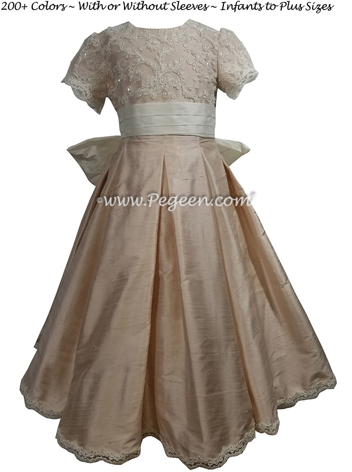 Flower Girl Dress Style 698 -  Ballet pink silk with lace