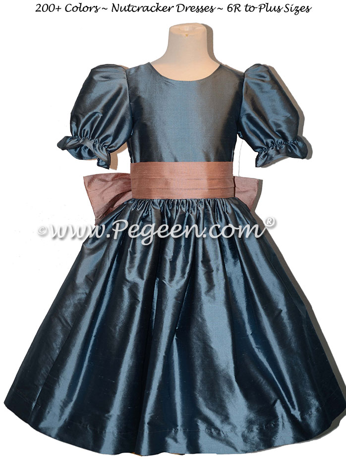 Arial Blue and Wood Rose Pink nutcracker, Clara or Christmas Holiday Flower Girl Dresses