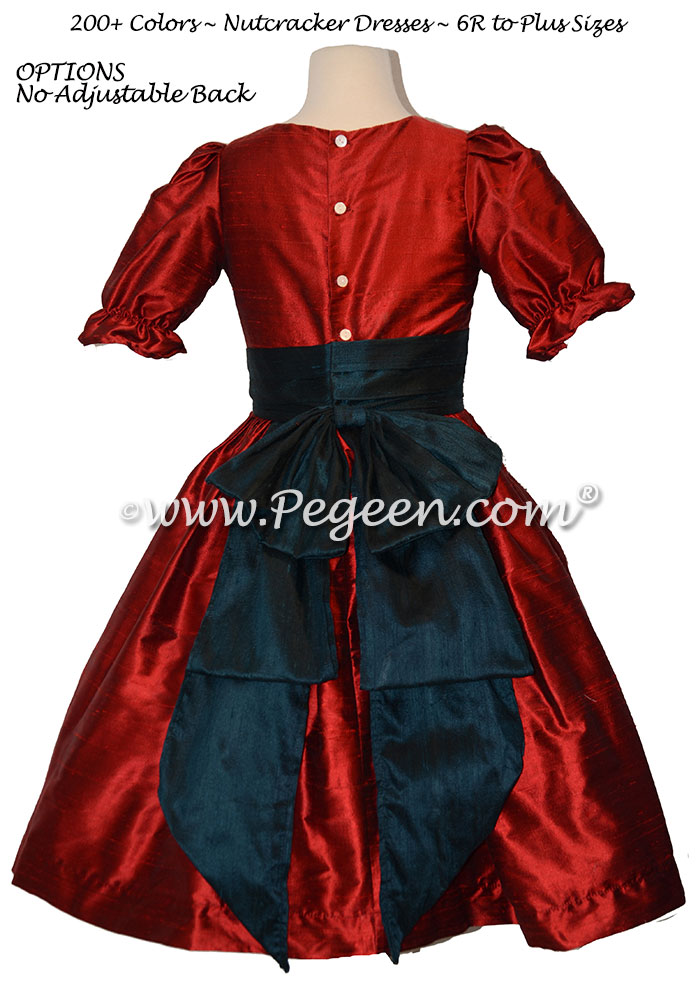 Claret Red and Dark Cyan nutcracker, Clara or Christmas Holiday Flower Girl Dresses