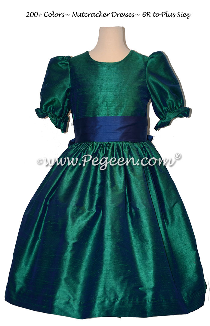 Holiday Green and Colonial Blue nutcracker, Clara or Christmas Holiday Flower Girl Dresses