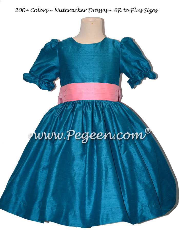 Mosaic Teal and Barbee Pink  nutcracker, Clara or Christmas Holiday Flower Girl Dresses