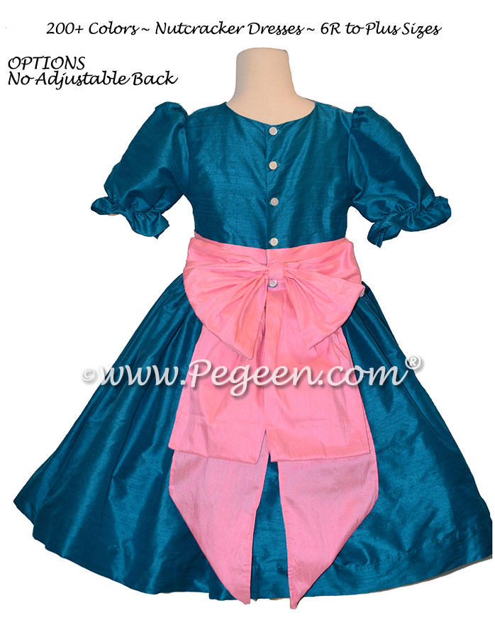 Mosaic Teal and Barbee Pink  nutcracker, Clara or Christmas Holiday Flower Girl Dresses