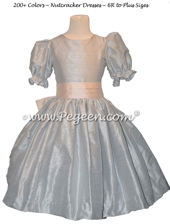 Blush Pink and Platinum Gray nutcracker, Clara or Christmas Holiday Flower Girl Dresses