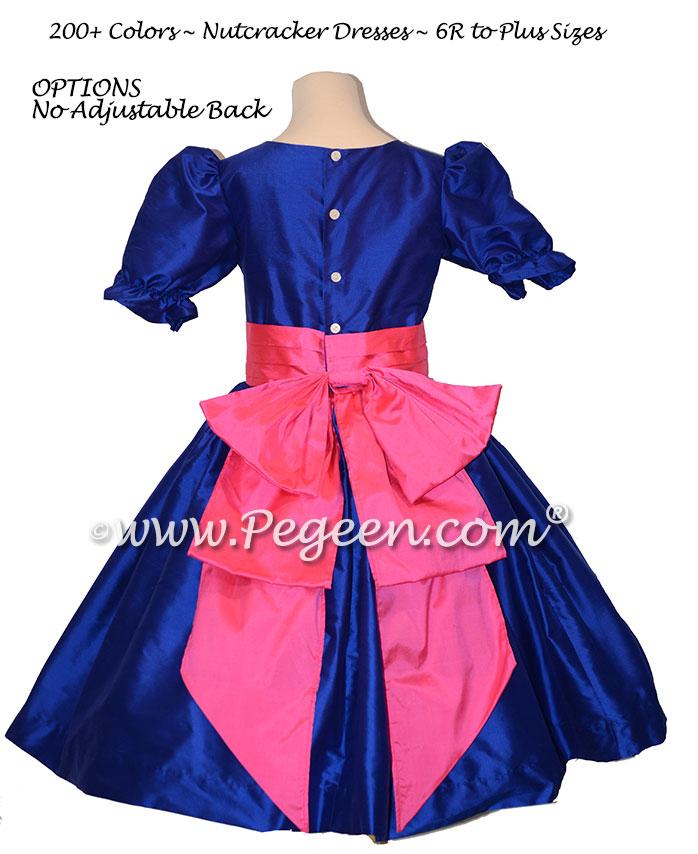 Sapphire Blue and Shock Pink nutcracker, Clara or Christmas Holiday Flower Girl Dresses