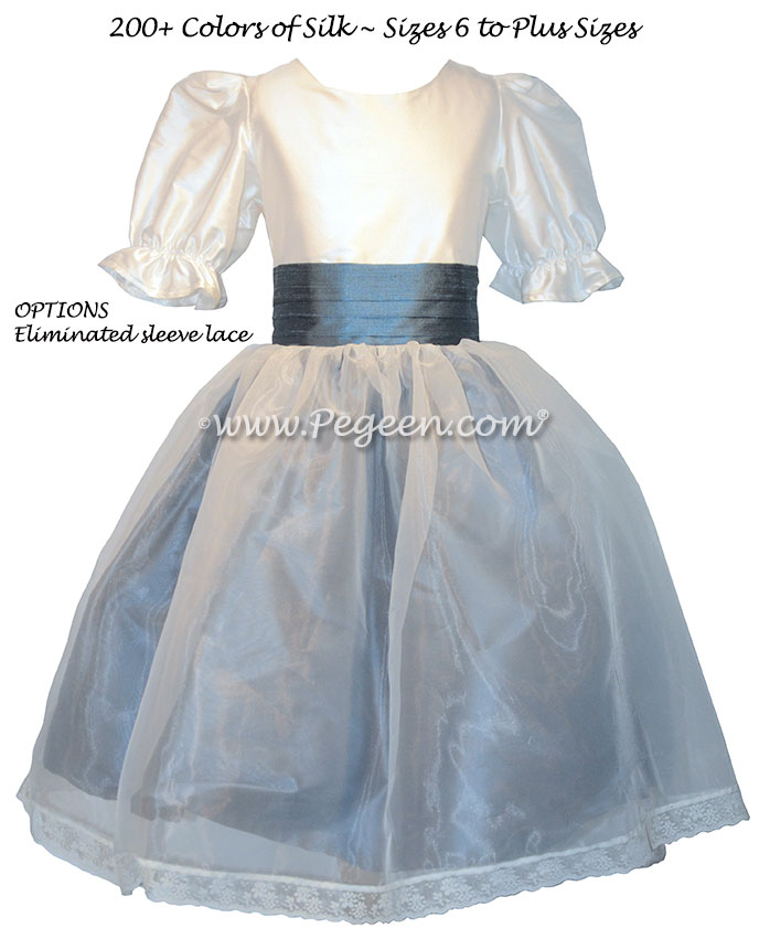 Custom silk ivory and arial blue Nutcracker Party Scene Dress Style 703 by Pegeen