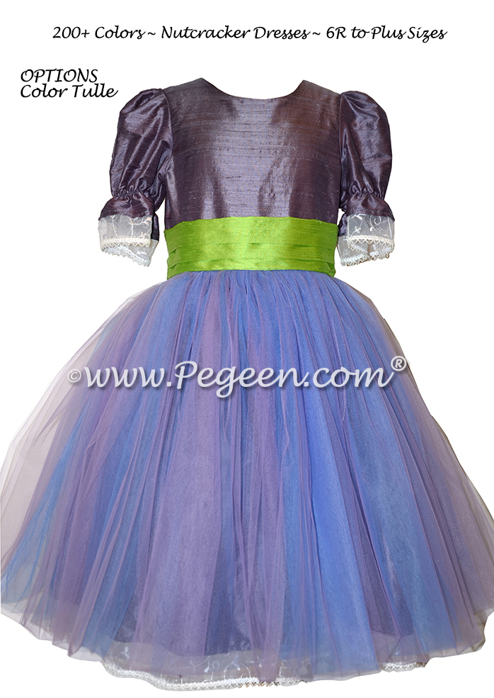 Lilac and Blue Tulle with Eurolilac and Green Silk Nutcracker Party Scene Dress Style 703 by Pegeen