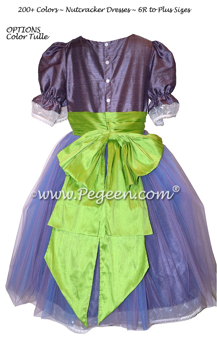 Lilac and Blue Tulle with Eurolilac and Green Silk Nutcracker Party Scene Dress Style 703 by Pegeen