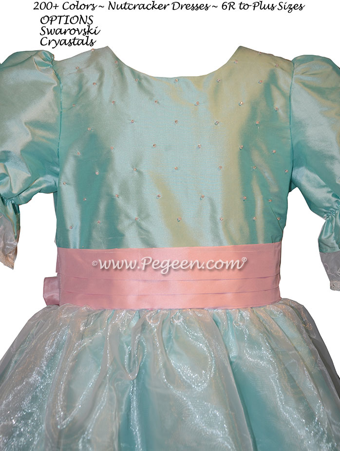 Custom silk Petal Pink and Antigua Taupe Nutcracker Party Scene Dress Style 703 by Pegeen