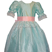 Custom silk Spa Blue and Hibiscus Pink Nutcracker Party Scene Dress Style 703