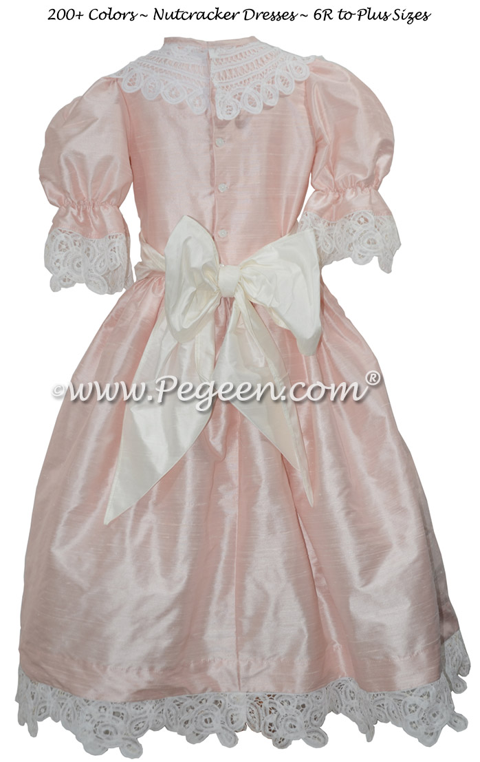 Battenburg Lace in Baby Pink Silk Nutcracker Party Scene Dresses Style 708 by Pegeen