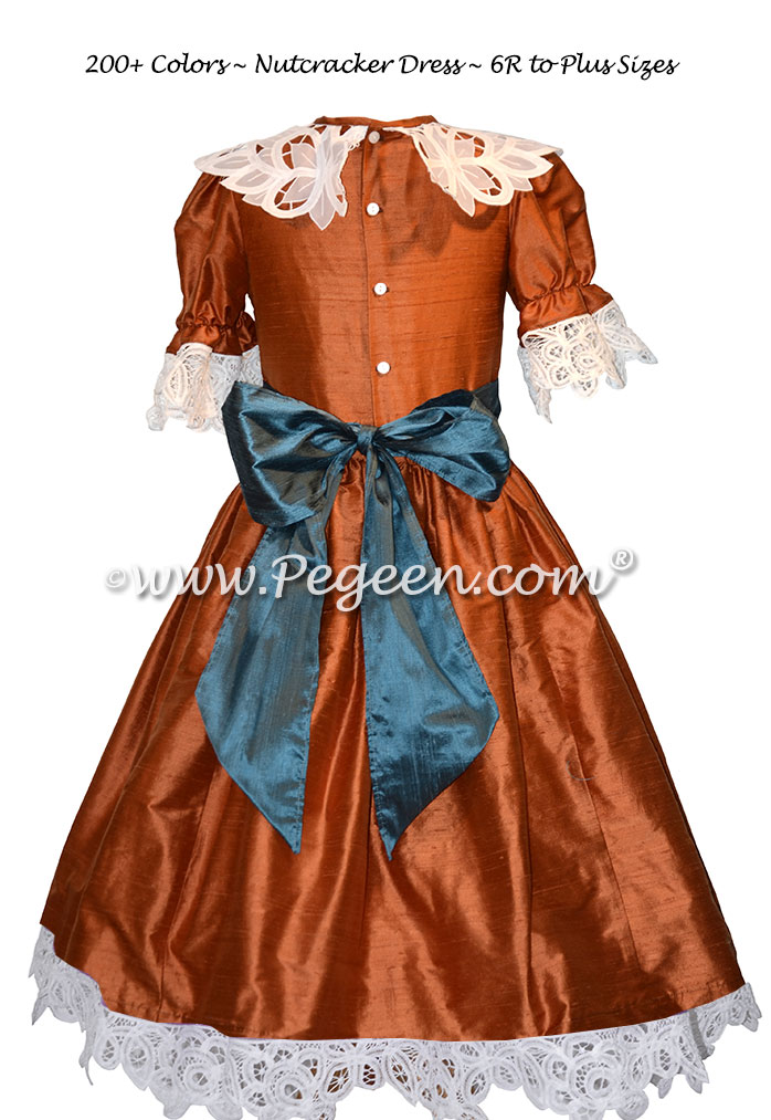 Pumpkin orange and juniper blue Clara or Party Scene Costume for Nutcracker Ballet