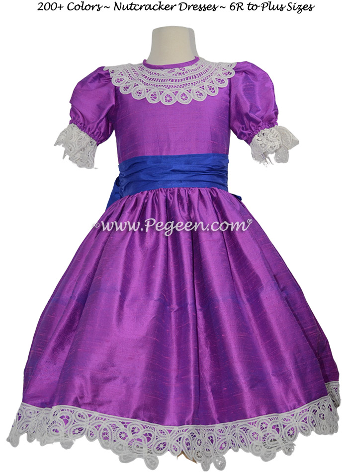Boisenberry Purple and Sapphire Blue Silk Nutcracker Party Scene Dress Style 708 by Pegeen