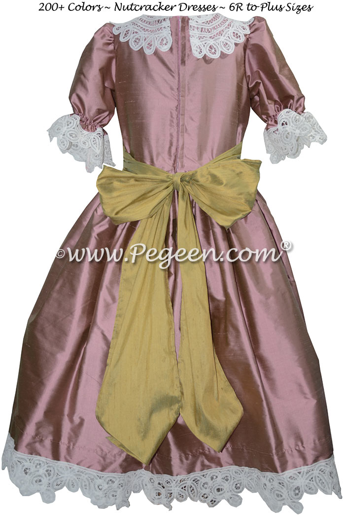 Canyon Pink and Sprite Green Silk Nutcracker Party Scene Dress Style 708 by Pegeen