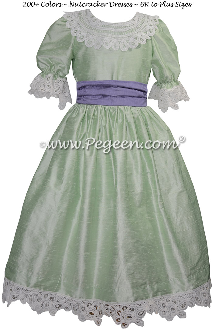 Spring Green and Periwinkle  Silk Nutcracker Party Scene Dress | Pegeen