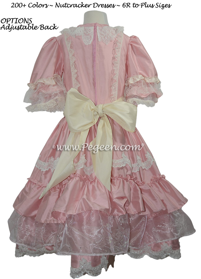 723 Hibiscus Pink Silk Nutcracker Dress for Clara in the party scene