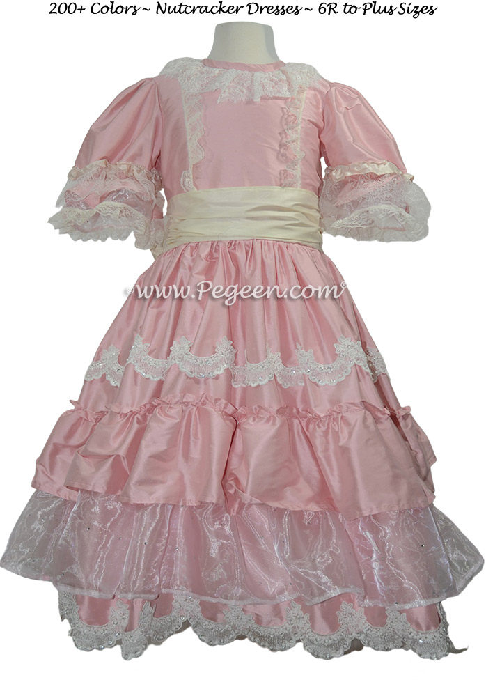 723 Hibiscus Pink Silk Nutcracker Dress for Clara in the party scene