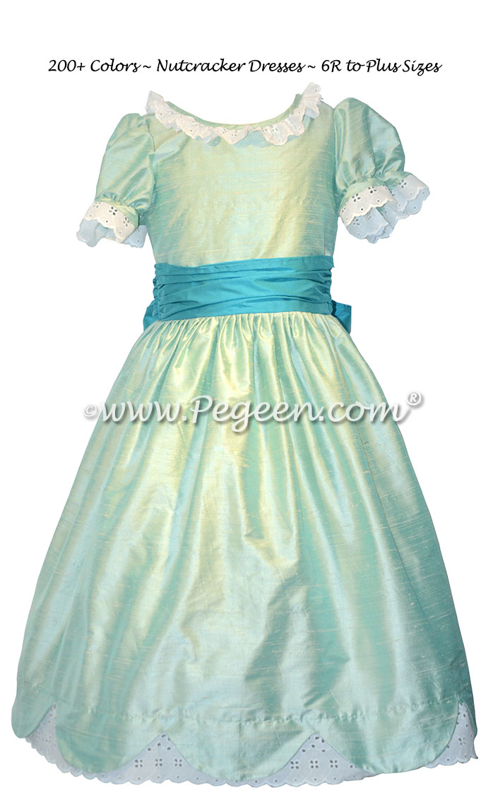 Seaside and Turquoise Blue Silk Nutcracker Dress for Clara and the Party Scene Style 724
