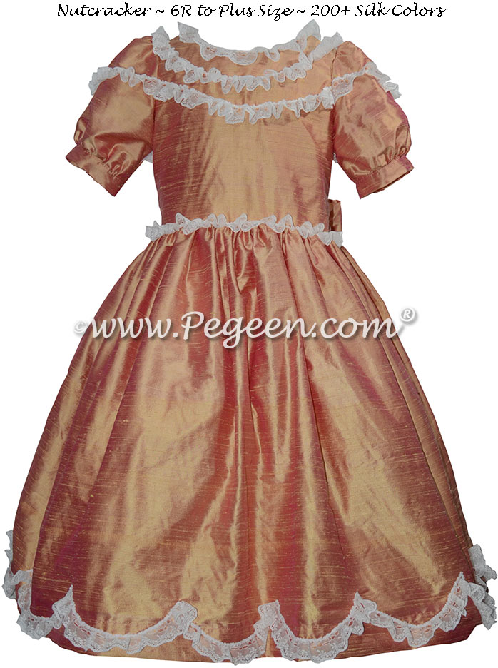 Grapefruit Silk and Lace Silk Nutcracker Party Scene Dress