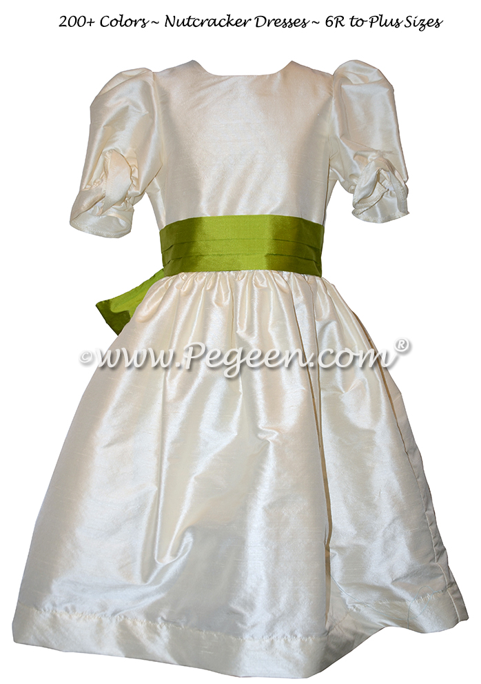 Bisque and Grass Green Nutcracker Party Scene Dress Style 701 by Pegeen