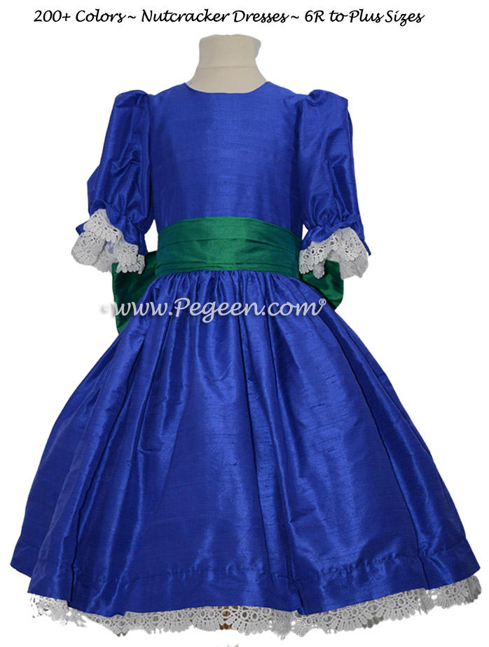 Nutcracker Party Scene Dress in Sapphire Blue and Holiday Green  Style 745