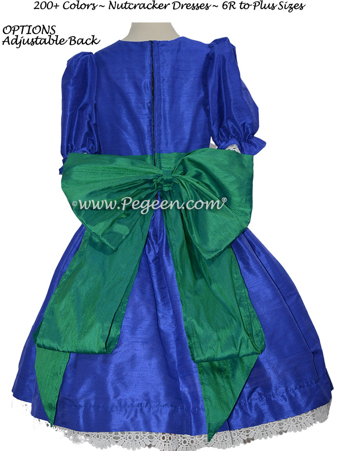 Nutcracker Party Scene Dress in Sapphire Blue and Holiday Green  Style 745