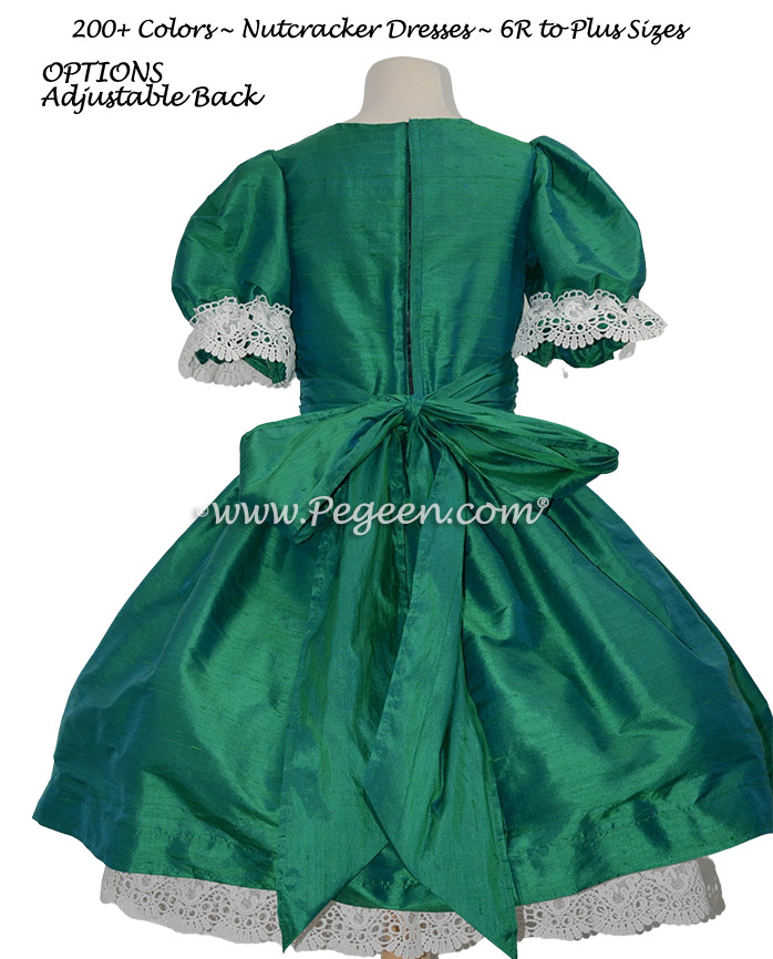 Holiday Green silk Nutcracker Party Scene Dress Style 751 | Pegeen