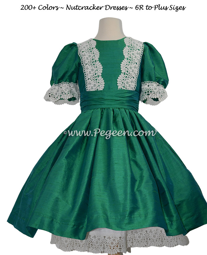 Holiday Green silk Nutcracker Party Scene Dress Style 751 | Pegeen