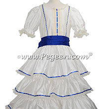 Blue Ribbon Trimmed Victorian Styled - Silk Clara Costume Style 756