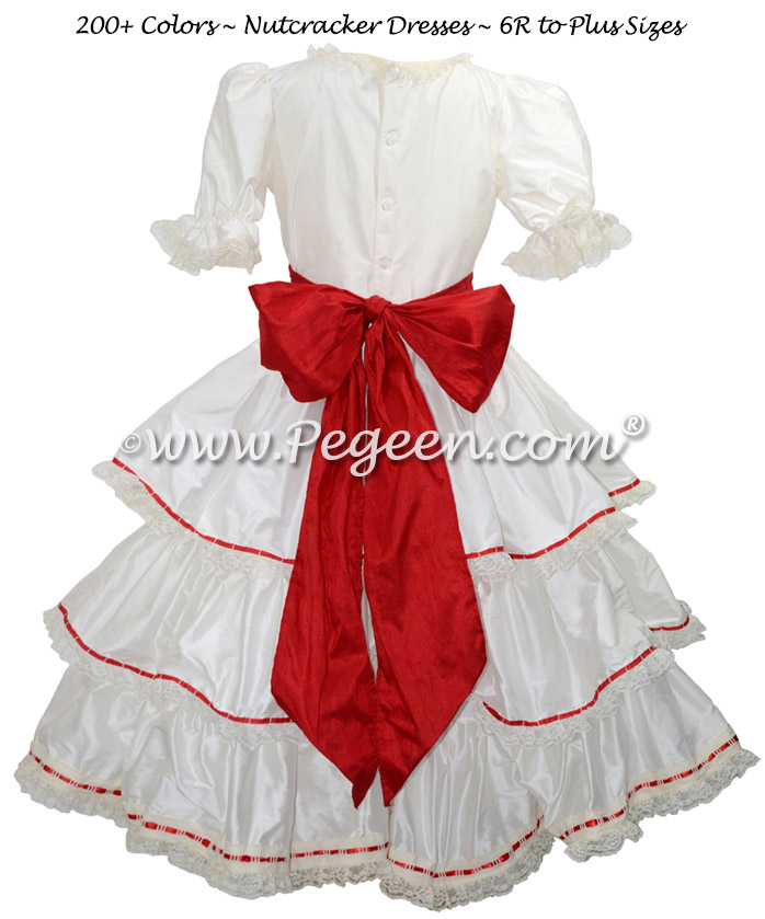 Red Ribbon Trimmed Victorian Styled - Silk Clara Costume Style 756