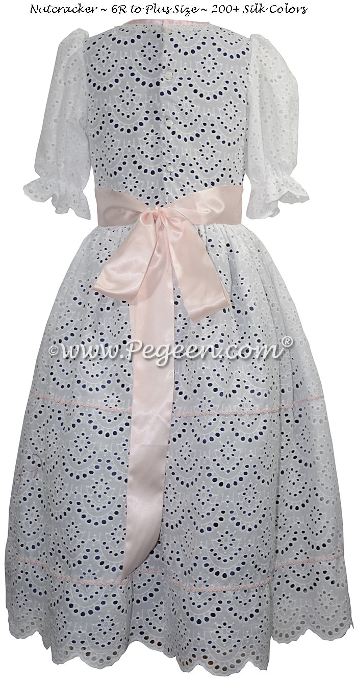 Nutcracker Costume for Clara Style 776 in cotton eyelet and blue silk