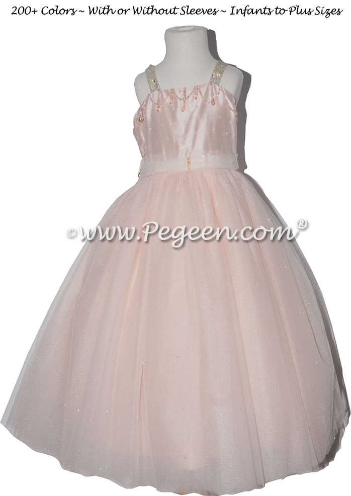 Swarovski Crystals, Beaded Tulle and Silk Flower Girl Dresses in Blush Pink Style 904 Flower Girl Dress