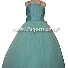 Tiffany Blue Silk and Tulle Flower Girl Dresses by PEGEEN