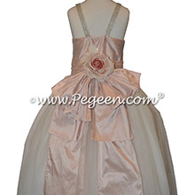 Ballet Pink and Ivory Rhinestone Strap Jr Bridesmaids Dress