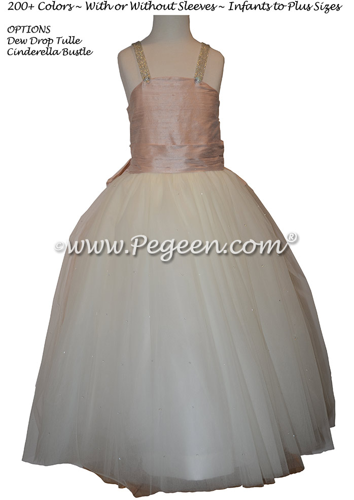 Jr Bridesmaids Dress in Ballet Pink and Rhinestone Strap | Pegeen