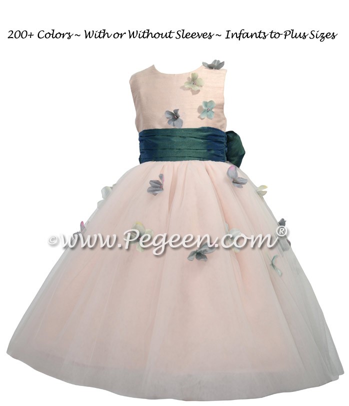 911 Hazel Blue and Pink Flower Girl Dress