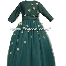 Long Sleeve Forest Green Jr Bridesmaids Dress