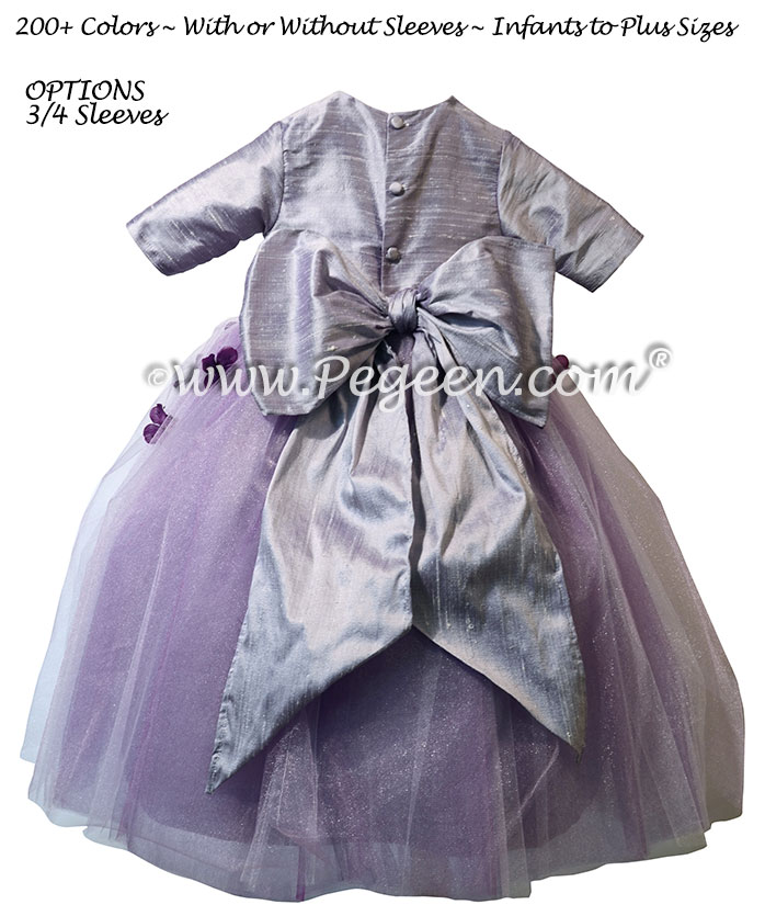 Purple Embroidered Tulle and Crystal Silk flower girl dresses Style 911
