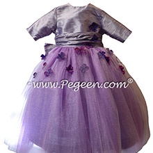 Purple Embroidered Tulle and Crystal Silk flower girl dresses