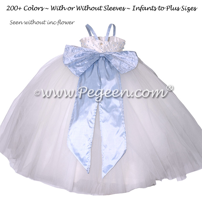 Ivory Embroidered Silk Flower Girl Dresses with fluffy tulle