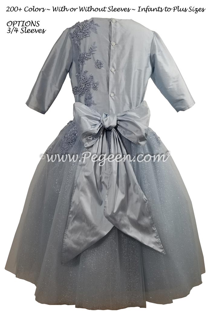 3/4 Sleeve Ice Blue Jr Bridesmaids Dress