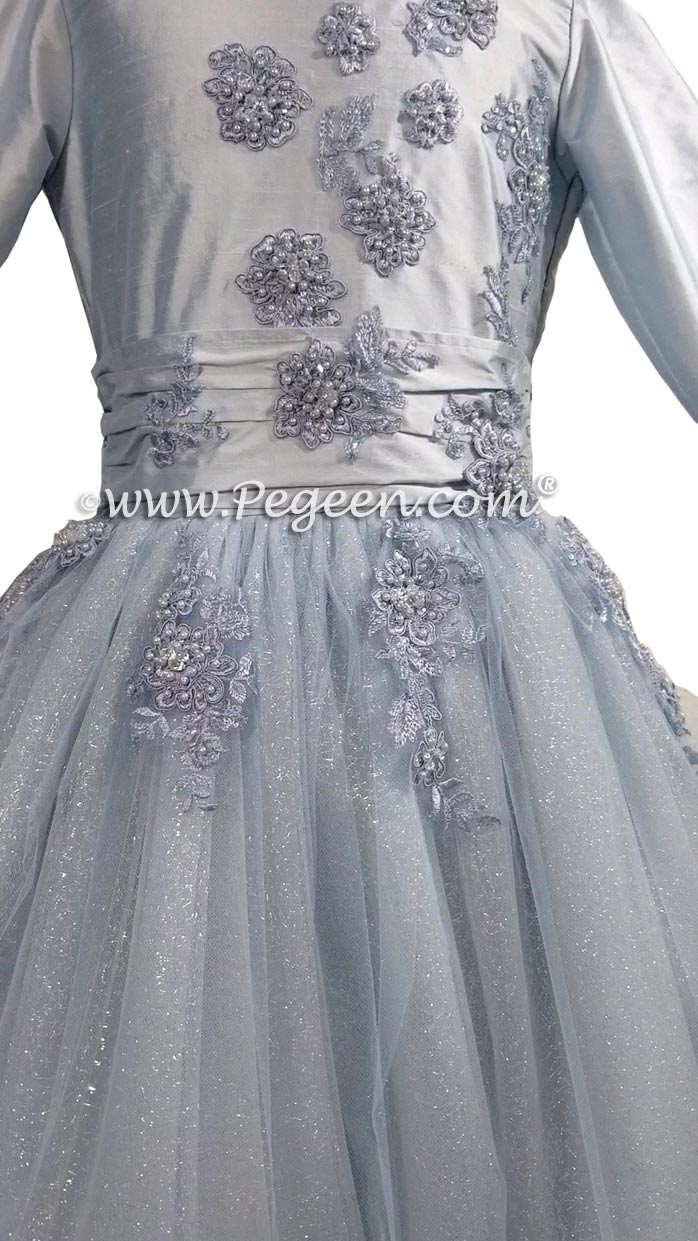 3/4 Sleeve Ice Blue Jr Bridesmaids Dress