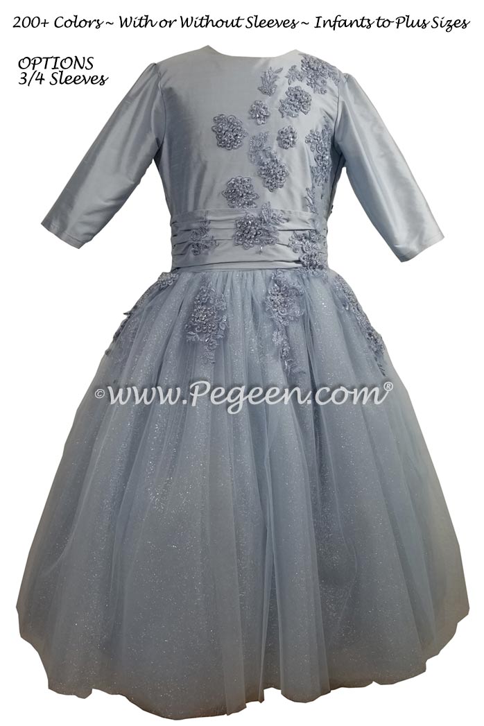 3/4 Sleeve Ice Blue Jr Bridesmaids Dress