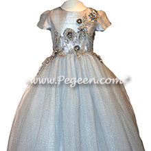 Platinum and Silver 3-Dimentional Tulle and Silk flower girl dresses