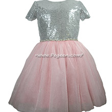 Pink and Silver Sequined tulle & silk Jr Bridesmaids dress