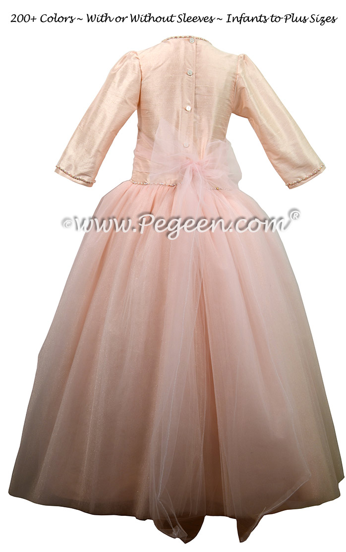 Baby Pink Jr Bridesmaid dress with 3/4 sleeves