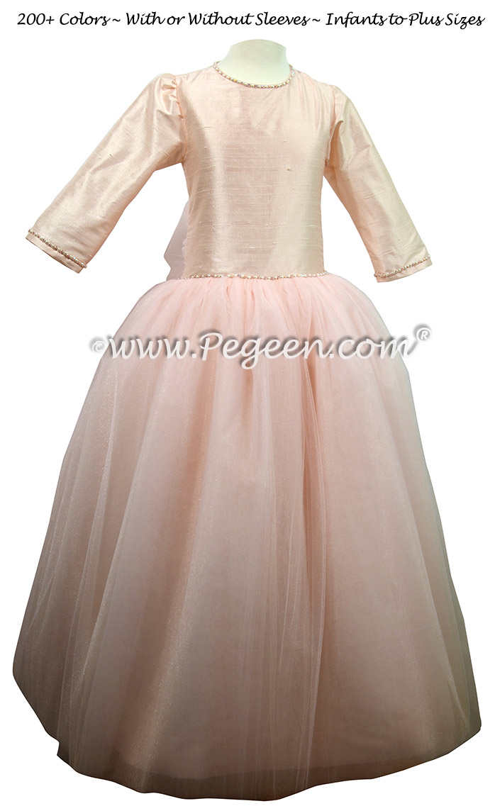Baby Pink Jr Bridesmaid dress with 3/4 sleeves